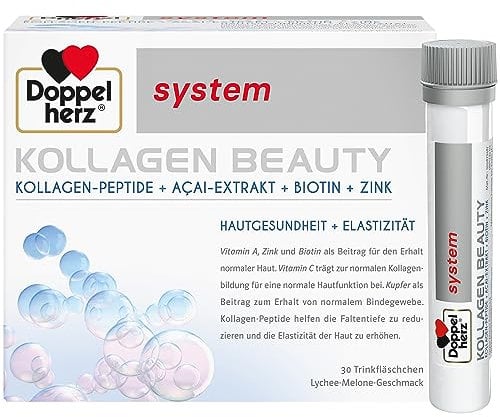 Doppelherz system KOLLAGEN BEAUTY – Kollagen-Peptide für straffere und glattere Haut – 30 Trinkampullen