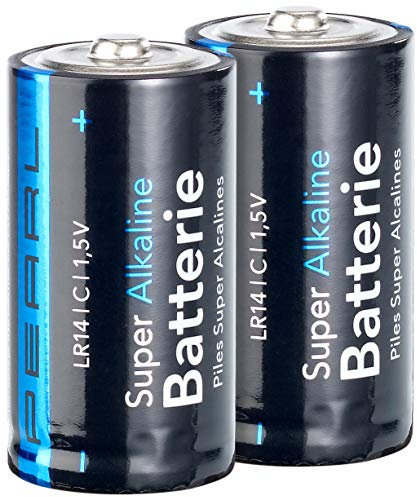 PEARL Batterie LR14: Super Alkaline Batterien Baby 1,5V Typ C im 2er-Pack (LR14 1 5V, Batterien LR14 1 5V, Fernbedienungen)