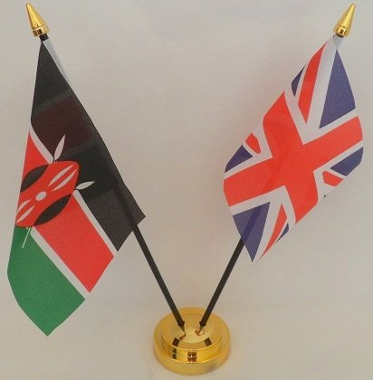 Kenya Kenyan Union Jack 2 Flag Friendship Table Display With Gold Base