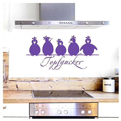 Grandora Wandtattoo Topfgucker 5 Vögel I Lavendel 30 x 14 cm I Küche Spruch Zitat Aufkleber selbstklebend Wandaufkleber Wandsticker W862