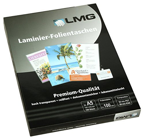 LMG LMGA5-100 Laminierfolien A5, 154 x 216 mm, 2 x 100 mic, 100 Stück