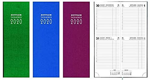 Zettler 801-0001 Vormerkkalender, 2 Tage / 1 Seite, 10,5 x 29,5 cm, sortiert