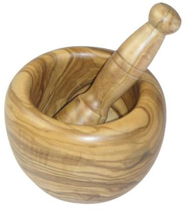 Berard Mörser mit Stößel Ø 14 cm | Mörser und Stößel aus einem Stück Olivenholz | optimal zum Mahlen und zerkleinern von Gewürzen und Kräutern | Mörser mit Stößel Holz