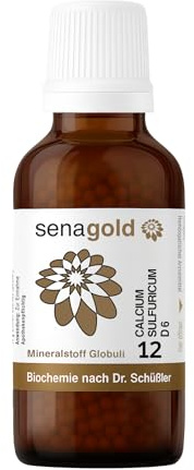 Senagold Schüßler Salz Nr. 12 – Calcium sulfuricum D6 – laktosefreie Globuli 50 g – Das Salz der Gelenke – hergestellt nach Homöopathischem Arzneibuch in Deutschland