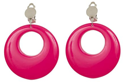 WIDMANN 05839 - Paar Ohrringe für Damen Erwachsene, 80er Jahre, Disco, Neon, Karneval, Mottoparty, Farbe Fluoreszierend Rosa