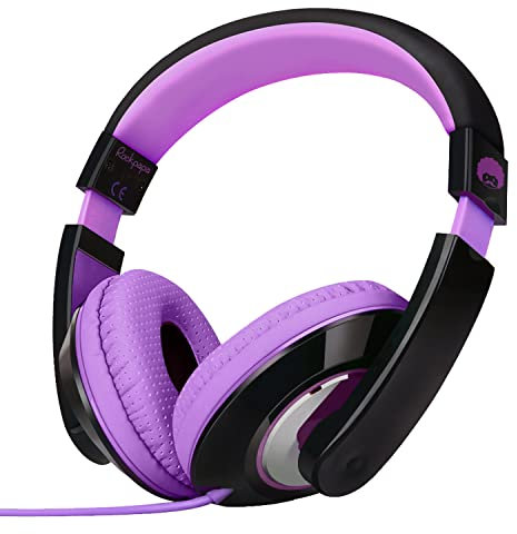RockPapa Comfort Kinder Kopfhörer für Schule Jungen, Kopfhörer Kinder mit Kabel, Einstellbar, Stereo Sound, 3,5 mm Jack, Over Ear Kinderkopfhörer für Schule/Reise/PC, Schwarz Violett