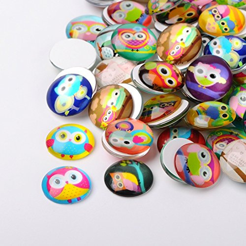 PEPPERLONELY Glas-Cabochons mit Eulen-Motiv, rund, flache Rückseite, 16 mm, 20 Stück