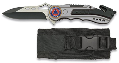 Albainox 19627 GR1015. Gris Sans Scie de protection civile. Manche en aluminium. Lame en acier inoxydable. Feuille 6.5 cm avec pointe rompevidrio, cutter ceinture sécurité et étui nylon