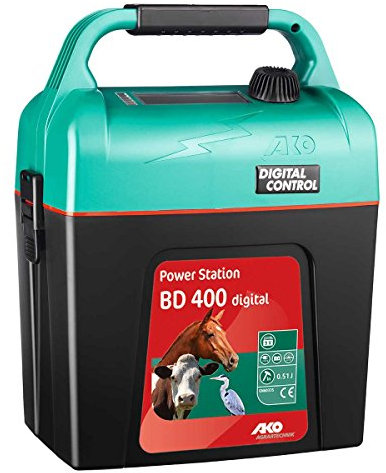 AKO Power Station BD 400 digital, Weidezaungerät Premium, 9 V Trockenbatteriegerät, Input 0.51 J, max. Spannung 11.400 V, für Zäune bis 8 km, 5 Jahre Garantie, Made in Germany