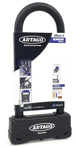 ARTAGO 18ART270 Candado Moto Alta Gama, Antirrobo U Nivel BUNKER Homologado SRA, Sold Secure Gold, ART4, Puro Acero Endurecido 18mm, Doble Cierre Blindado, Cerradura con Disco 5mm Anti-Taladro, 85x270