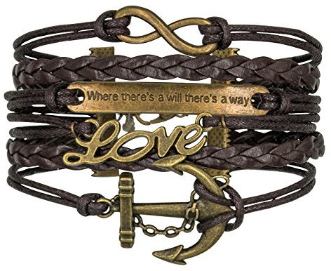 Original Tribe Friendship Gifts Infinity Bracelet Anchor Bracelet Love Charm Bracelet Antique Bronze Brown Korean Wax Cords Brown Leather 2426R