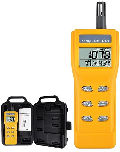 TEKCOPLUS Portable Digital Temperature Humidity Indoor 9999ppm NDIR Sensor IAQ CO2 Monitor Wet Bulb Temperature (WB) Dew Point (DP) Tester CO2 Monitor for Indoor Air Quality (IAQ) Diagnosis