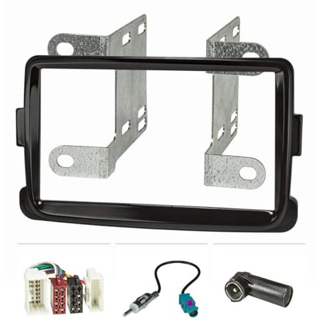 tomzz Audio 2409-013 Doppel DIN Radioblende Set kompatibel mit Dacia Lodgy Dokker Duster Sandero Renault Captur Piano Lack schwarz mit Radioadapter ISO Fakra Antennenadapter DIN