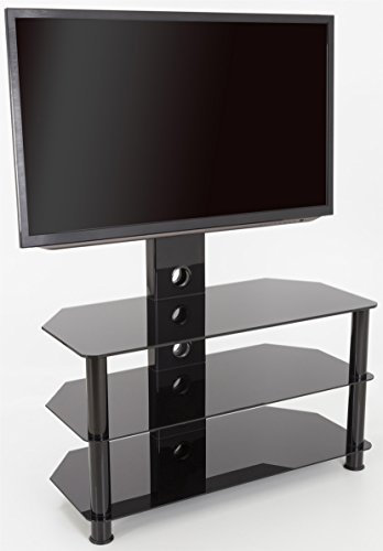 AVF Column TV Floor Stand - 3 Black Glass Shelves & Metal Column Combi TV Unit with Universal VESA Mount Up to 60 & 40kg - SDCL900BB (Black)