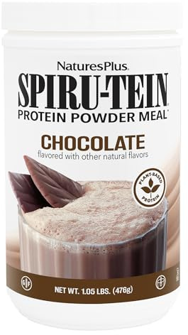 NaturesPlus SPIRU-TEIN, Chocolate - 1.05 lb - Plant-Based Protein Shake - Non-GMO, Vegetarian, Gluten Free - 17 Total Servings
