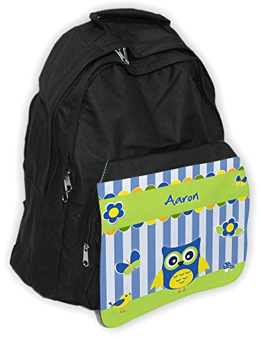 Rucksack mit Namen Aaron und schönem Eulenmotiv für Jungs