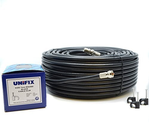 SSL Satellites 50 Meter RG6 Satellite TV Coax Cable Extension Kit with Fitted F Connectors for Sky Q HD, Freesat & Virgin - (50 Meter, Black)