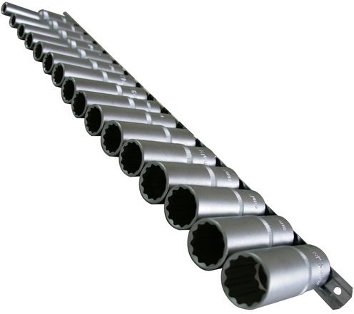 Jeu de 16 douilles longues à 12 pans / douilles de serrage à 12 pans - clé à douille écrou à douille douilles à denture multiple 8-24 mm - en acier chrome-vanadium