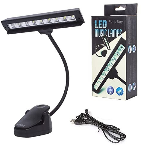 FoneBoy® Clip On Orchestra Reading Light for Music Stands 9 LED Lamp That is Battery or USB Mains Powered (Adapter Included)