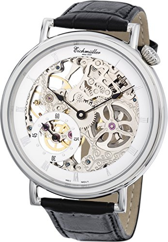 Eichmüller Herren Armbanduhr, Lederband schwarz, 51 mm, Automatik, Wasserresistent bis 30 m, Klassisch, Schwarz