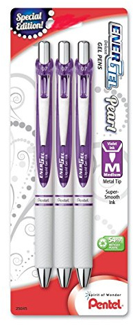 Pentel EnerGel Pearl Deluxe Retractable Liquid Gel Ink Pens, 0.7mm Point, Violet Ink. (Pack of 3)