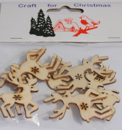 SW Christmas Reindeer Figures - 8 Cute Wooden Ornaments, 4 x 3 cm, Kid