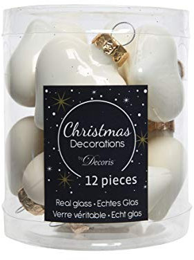 Christbaumschmuck Herzen Glas 4cm x 12 Stück Weihnachtskugeln Christbaumkugeln Elfenbein Ivory weiß