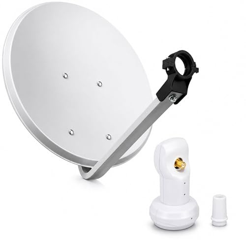 PremiumX Camping SAT-Anlage 45cm Hellgrau Digital Satelliten-Schüssel | Spiegel Antenne Universal Single LNB Full HD 4K | Empfang auch bei schlechtem Wetter | Digitaler Satellitenempfang