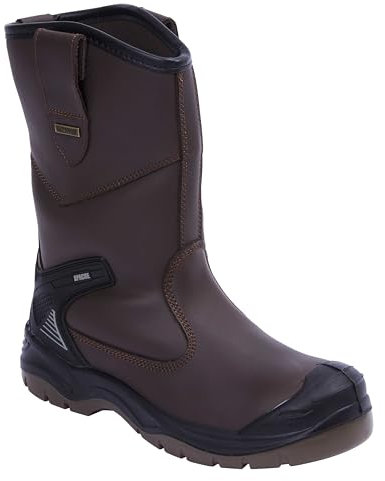 Apache Men's Rigger Boot AP305 | Brown Size 11 UK | Waterproof and Breathable | Steel Toe Cap and Midsole Protection | Padded Ankle and TPU Heel Guard
