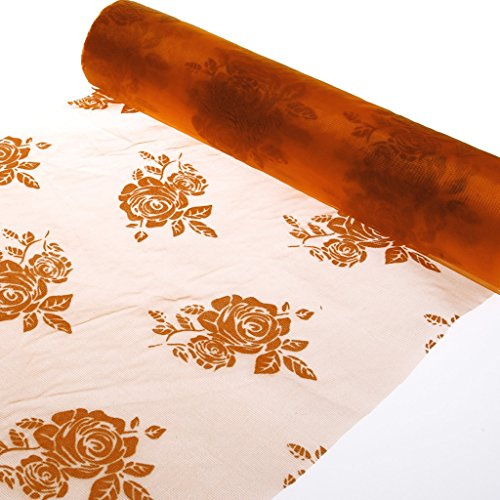 Deko und Band Organza-Tischläufer mit Flock-Print Persimone Roses - 28 cm - Rolle 15 Meter
