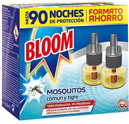 Bloom Líquido (pack de 2 recambios), insecticida eléctrico para mosquitos común y tigre, antimosquitos con 90 noches de protección, El ambalaje puede variar