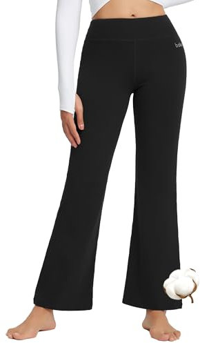 Baleaf Damen Flare Joga Fitness Hose lang, Schwarz, S