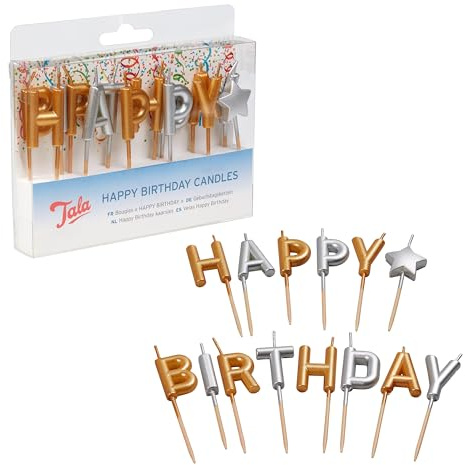 Tala Happy Birthday Candles, Cake Topper Decoration, Party Supplies, Cupcakes, 14 Fun Bright Gold and Silver Candles, Party Time, Celebration