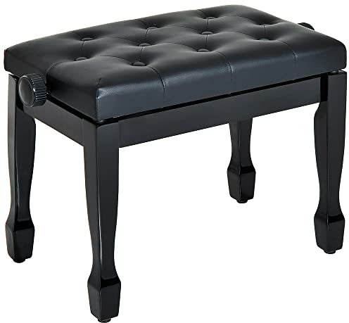 HOMCOM Banc de Piano, Banc de Clavier réglable en Hauteur en Bois Massif, Tabouret Piano avec siège rembourré polyuréthane à 10 Boutons, Stable et antidérapant, Charge 200kg, Noir