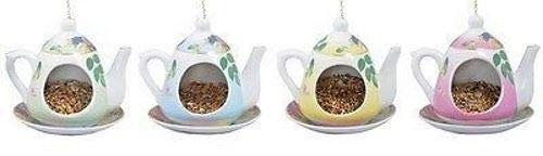 Chintz Ceramic Teapot Wild Bird Feeder with Hanging Chain. Gift Boxed[Blue]