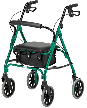 DAYS Lightweight Folding Rollator Walker – Mobility Aids, Adjustable Walking Frame with Padded Seat, Lockable Brakes, Ergonomic Handles, Walking Aid, Portable Walker for Elderly, Medium – Racing Green