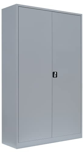 Flügeltürenschrank komplett montiert grau 195x120x60cm Metallschrank abschließbar Lagerschrank Aktenschrank 4 Fachböden 530380 grau