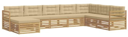 vidaXL Outdoor-Sofagarnitur mit Kissen 8 pcs Weiß und Beige Polyester, Garten, modernes Outdoor Sofa, Lounge-Ecke, Terrassenmöbel für entspannende Relax-Zeiten