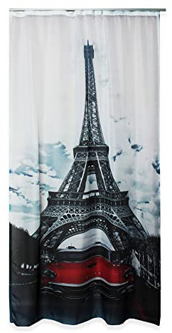 Haus und Deko Voile Vorhang 140 x 245 cm Kräuselband Digitaldruck Paris City halbtransparent lichtdurchlässig Gardine Dekoschal Wohnzimmer Schlafzimmer Fensterschal
