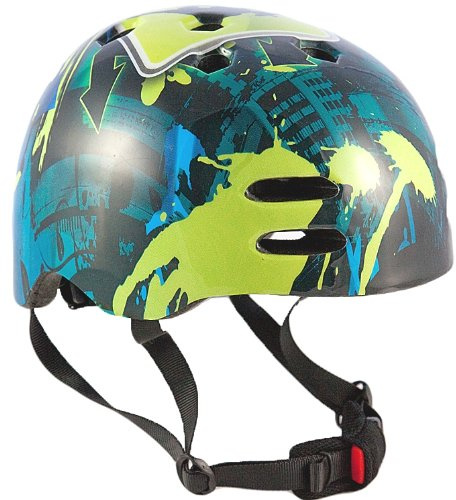 SportDirect™ BMX Helmet Skateboard/Scooter/Bike Helmet Blue/Green 55-58cm Mens Womens Youth Bicycle Helmet Medium Protection Adjustable Lightweight CE-EN 1078:2012:A1:2012 standards