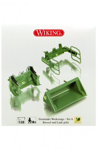 Wiking 077383 Frontlader Werkzeuge Set A Bressel & Lade Grün 1:32