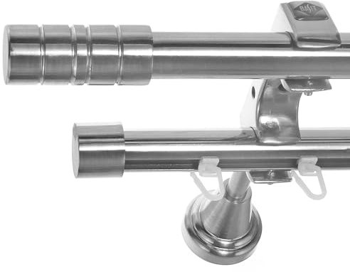 BASIT Rohr + Innenlauf Gardinenstange Wandmontage 2 läufig 240cm lang Edelstahl Look Metall Gardinenstange 2 läufig Wandbefestigung Ø20mm I H60 RI