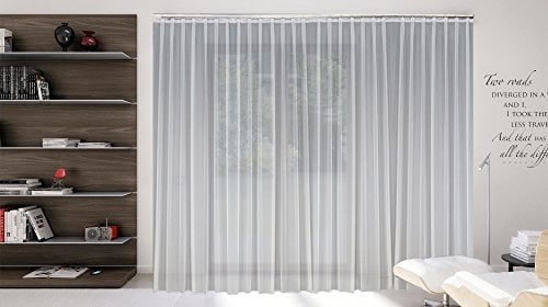 Sun World Maßgeschneiderte weiße Voile Store Gardine, inklusive Blei und Automatik Faltenband 1:2,5, 3er Falte, Vorhang nach Maß, Höhe 90 – 295 cm (90x150cm/HxB)