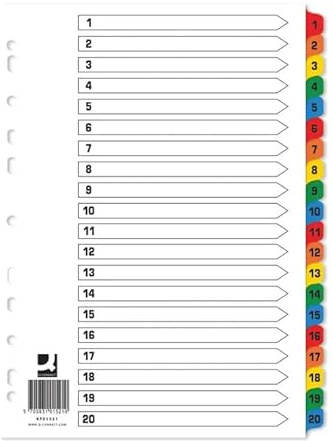 Q-Connect Index 1-20 Board Reinforced Multicoloured (10 Pack)