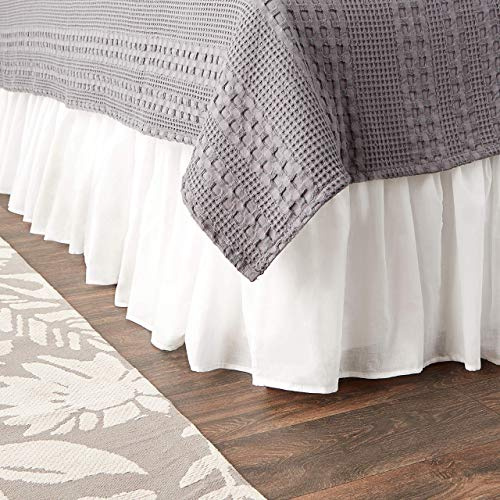 Greenland Home Fashions Cotton Voile Bed Skirt, Lined, White, King 18-inch L
