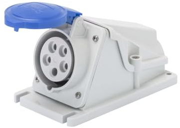 Gewiss GW62488 Low Voltage Screw Wiring 90 Degree Angled Surface-Mounting Socket-Outlet, IP44, 6 Reference, 2P+E Pole, 200V-250V, 32 A, 50 Hz/60 Hz, Blue