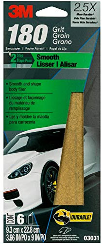 3M Sandpaper, 03031, 180 Grit, 3 2/3 in x 9 in, 6 Sheets