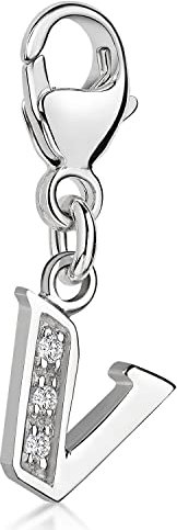 Materia Buchstabe V Anhänger Silber 925 mit 3 Zirkonia - Alphabet Charms C72