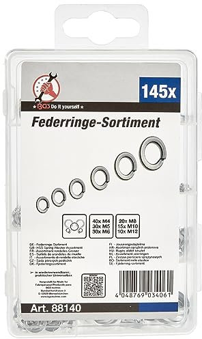 BGS Diy 88140 | Surtido de arandelas de muelle | M4 - M12 | 145 piezas
