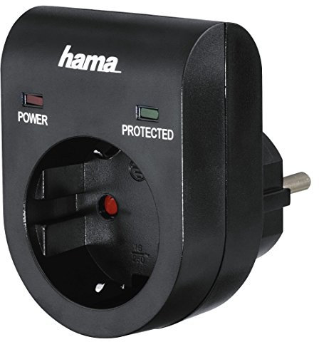 Hama Überspannungsschutz Adapter für z.B. Telefonanlage, Computer, HiFi und TV-Geräte, bis 3500 W, 230 V, doppelte LED-Statusanzeige, schwarz